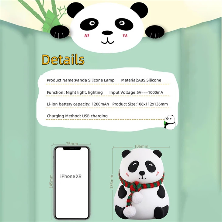 Rechargeable Silicone Panda Tap Night Light Bedside Lamp For Sleep, Mood Lighting